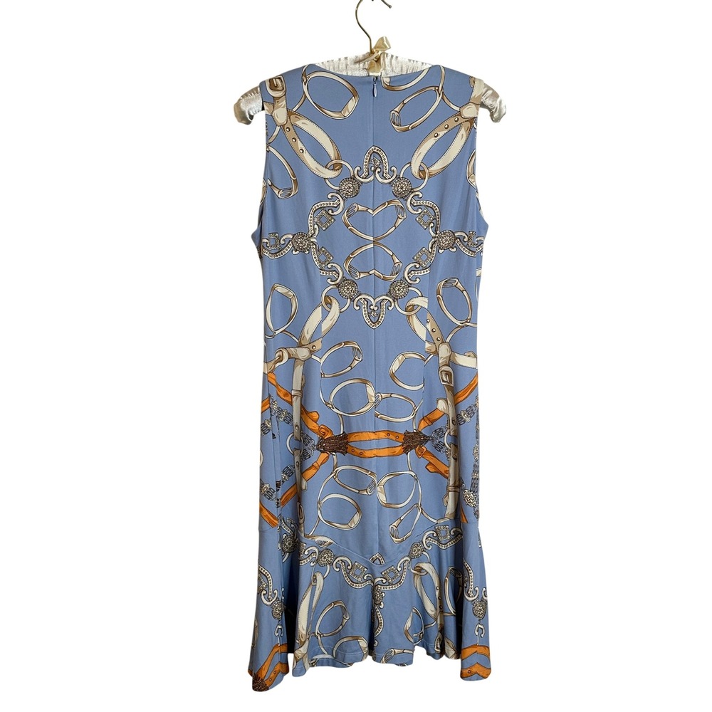 J. McLaughlin Catalina Cloth Sleeveless Dress Size S Blue Equestrian Ruffle Hem - Picture 2 of 8